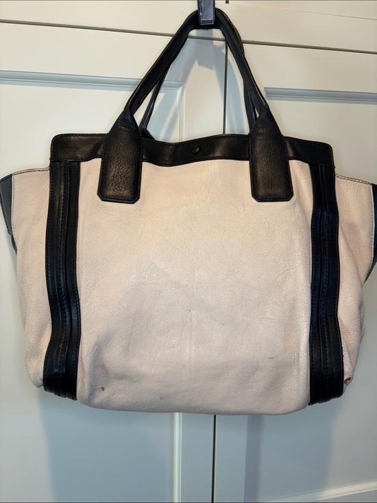 Chloe Handbags - Chloe Cream and Black Colorblock Top Handle Leather Tote